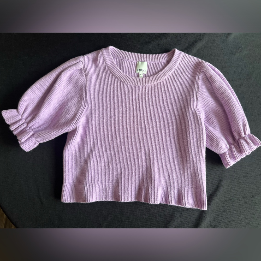 Cropped Puff Sleeve Knit Blouse